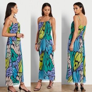 Sam Edelman Butterfly Print Square Neck Sleeveless Maxi Dress NWT Colorful Beach